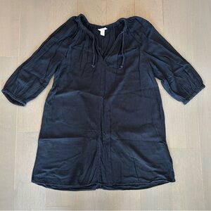 H&M Black Cotton Linen 3/4 Sleeve Tiered Dress